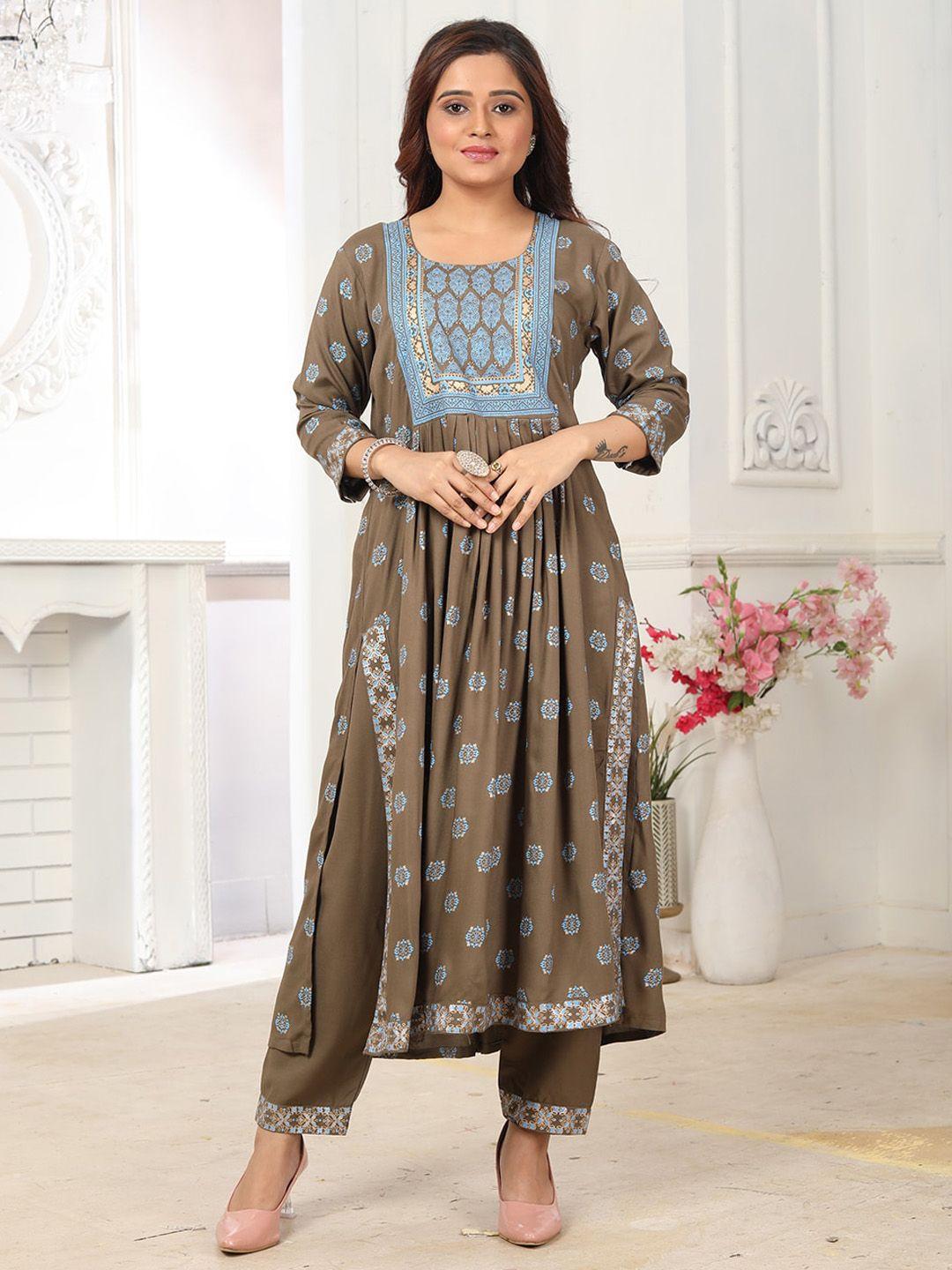 kalini ethnic motifs printed a-line kurta with trousers & with dupatta
