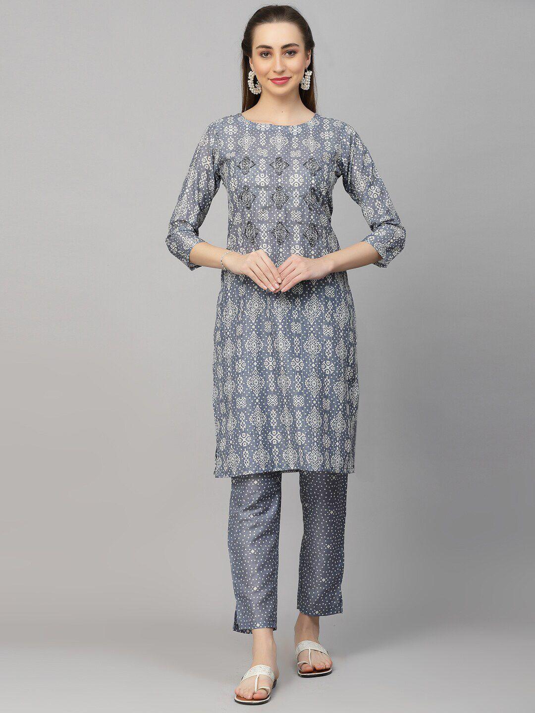 kalini ethnic motifs printed beads and stones kurta with trousers