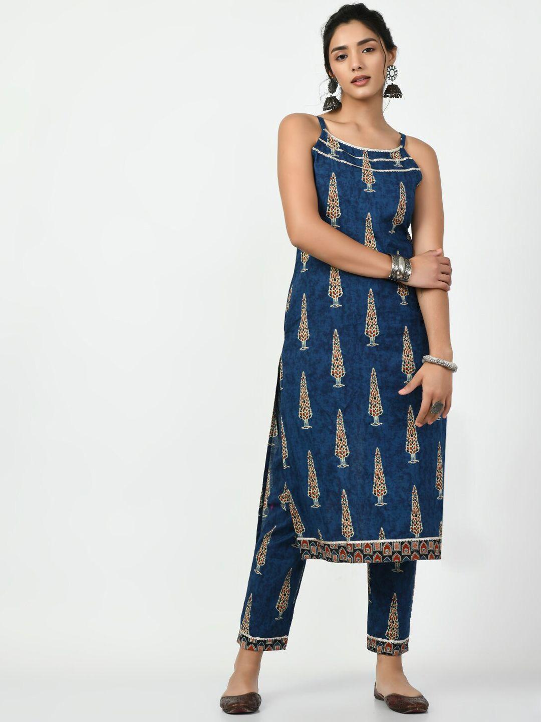 kalini ethnic motifs printed block print pure cotton kurta