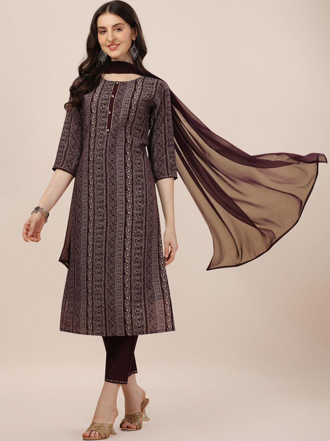 kalini ethnic motifs printed chanderi cotton kurta with trousers & dupatta