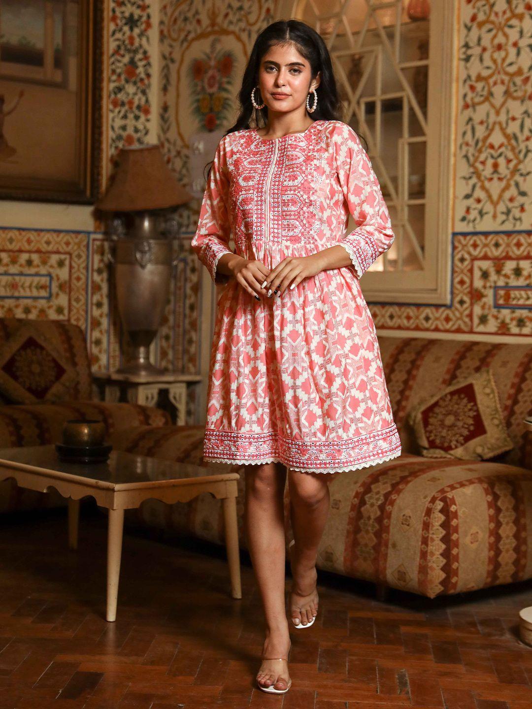 kalini ethnic motifs printed cotton a-line ethnic dress
