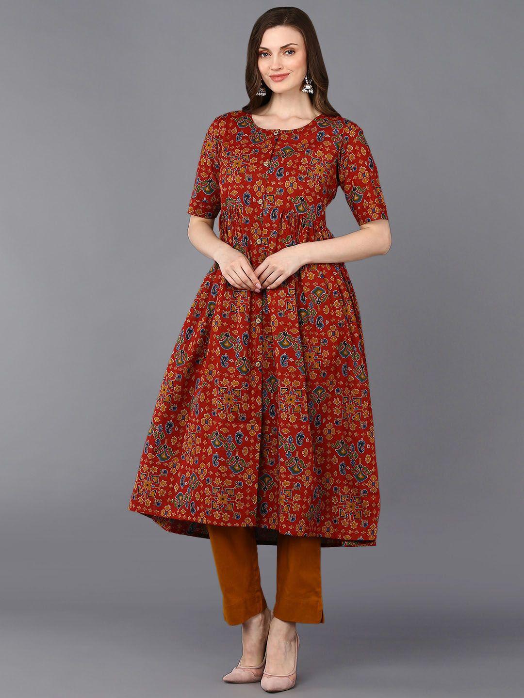 kalini ethnic motifs printed cotton a-line kurta