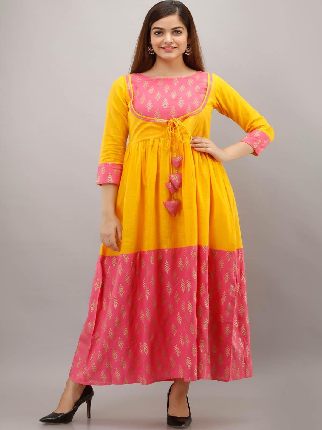 kalini ethnic motifs printed cotton anarkali kurta