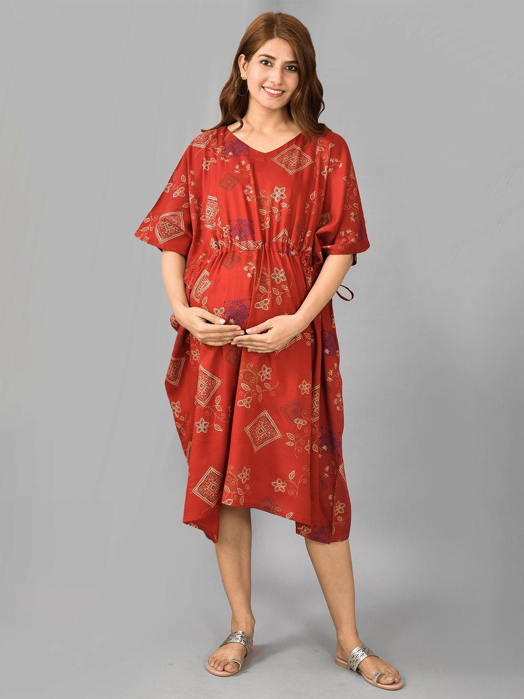 kalini ethnic motifs printed cotton kaftan midi maternity dress