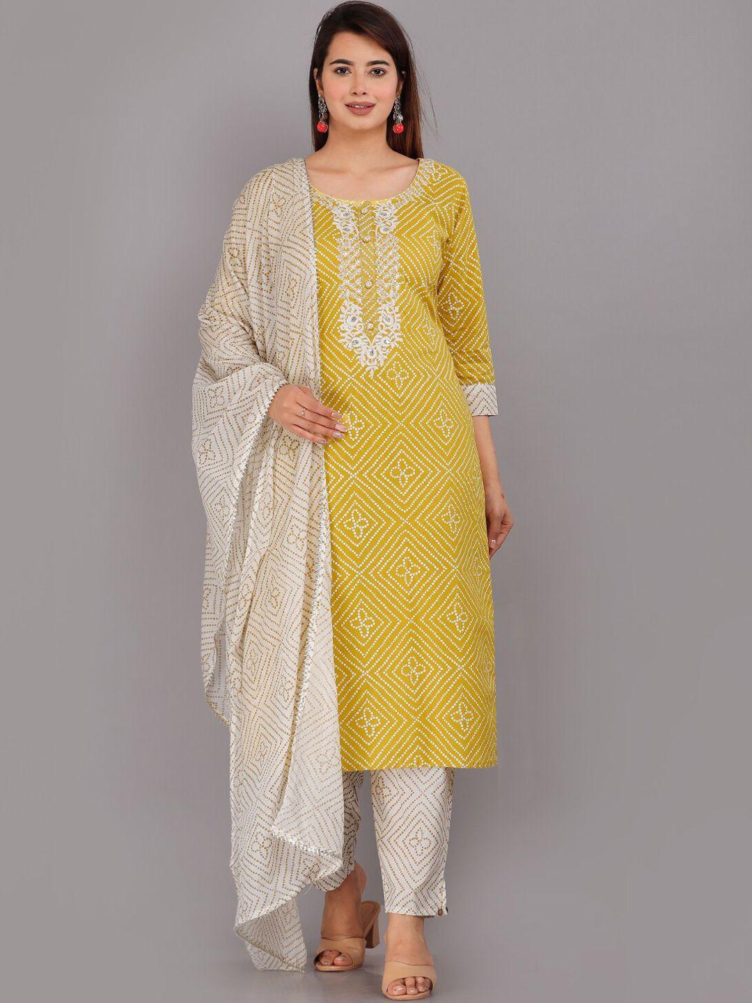 kalini ethnic motifs printed cotton thread work straight kurta & trousers with dupatta
