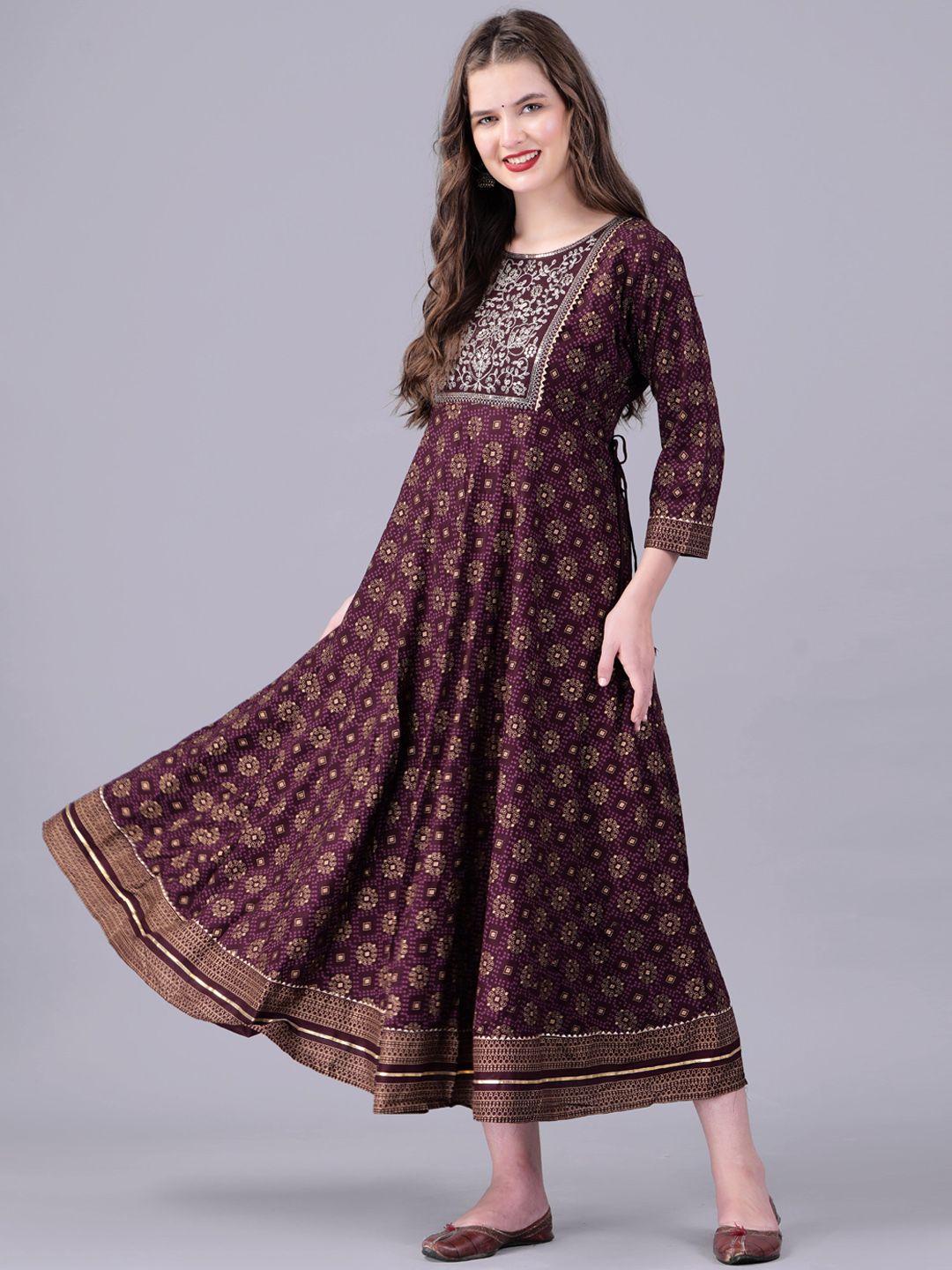kalini ethnic motifs printed embroidered fit & flare ethnic dress