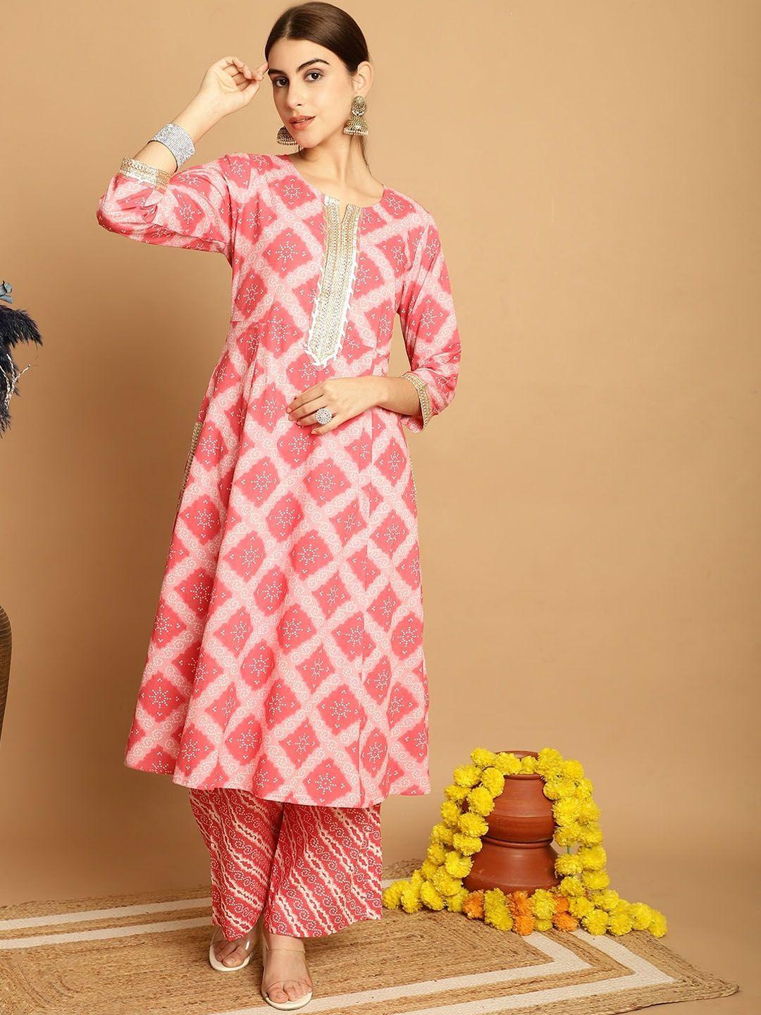 kalini ethnic motifs printed empire gotta patti pure cotton kurta with palazzos & dupatta