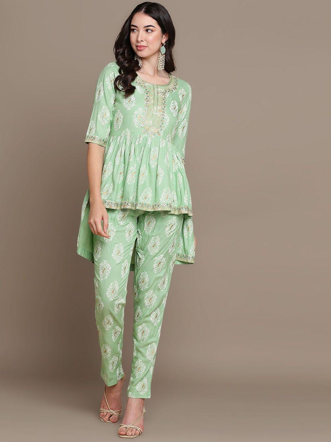 kalini ethnic motifs printed empire kurti with trousers