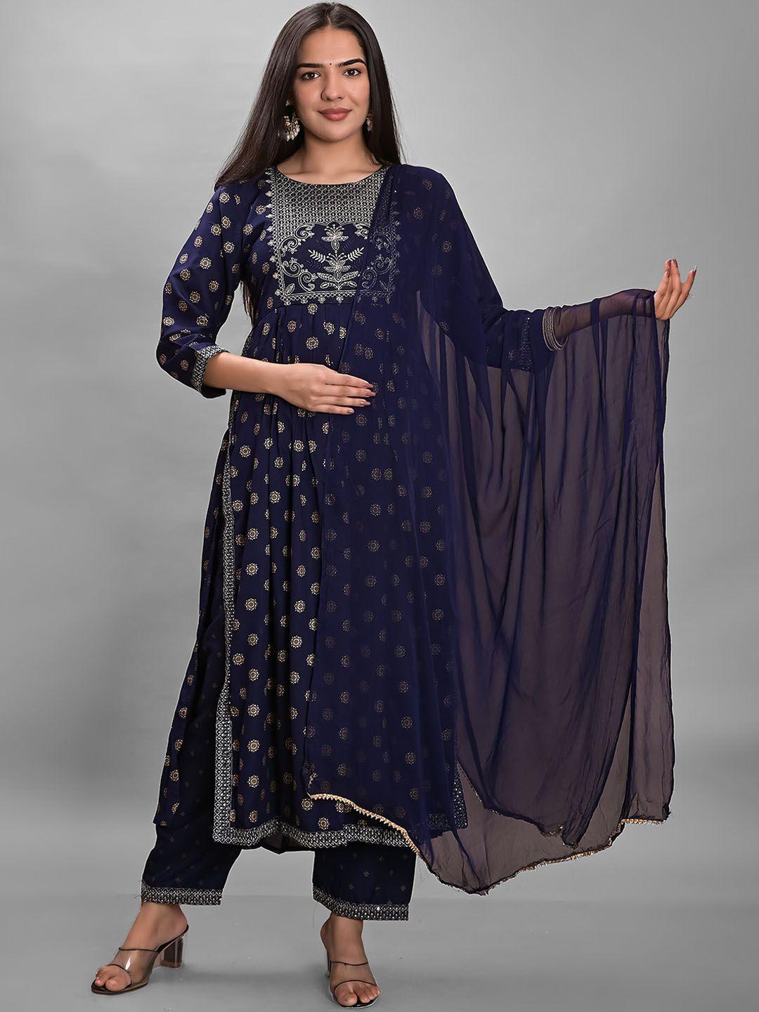 kalini ethnic motifs printed empire thread work kurta with palazzos & dupatta