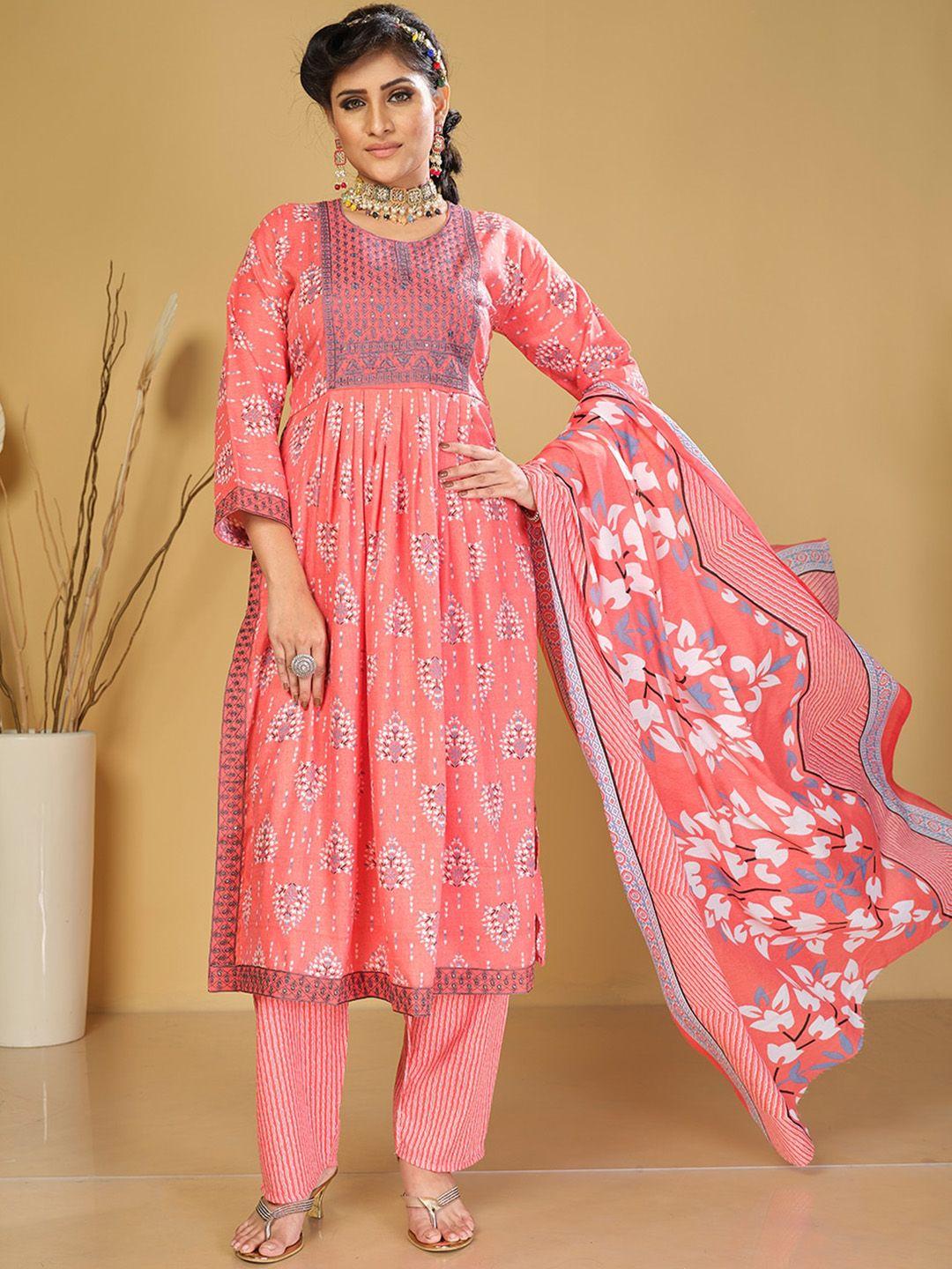 kalini ethnic motifs printed empire thread work kurta with trousers & with dupatta