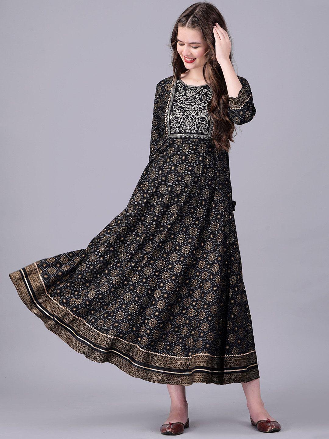 kalini ethnic motifs printed gotta patti a-line ethnic dress