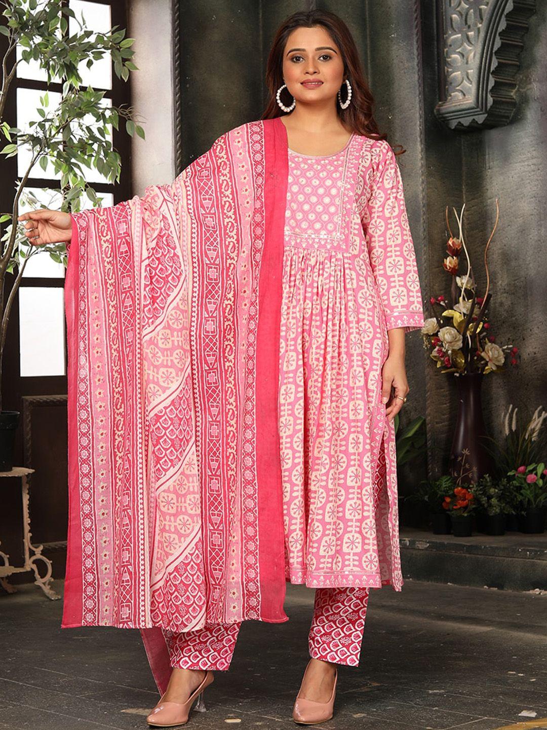 kalini ethnic motifs printed gotta patti a-line kurta & trousers with dupatta