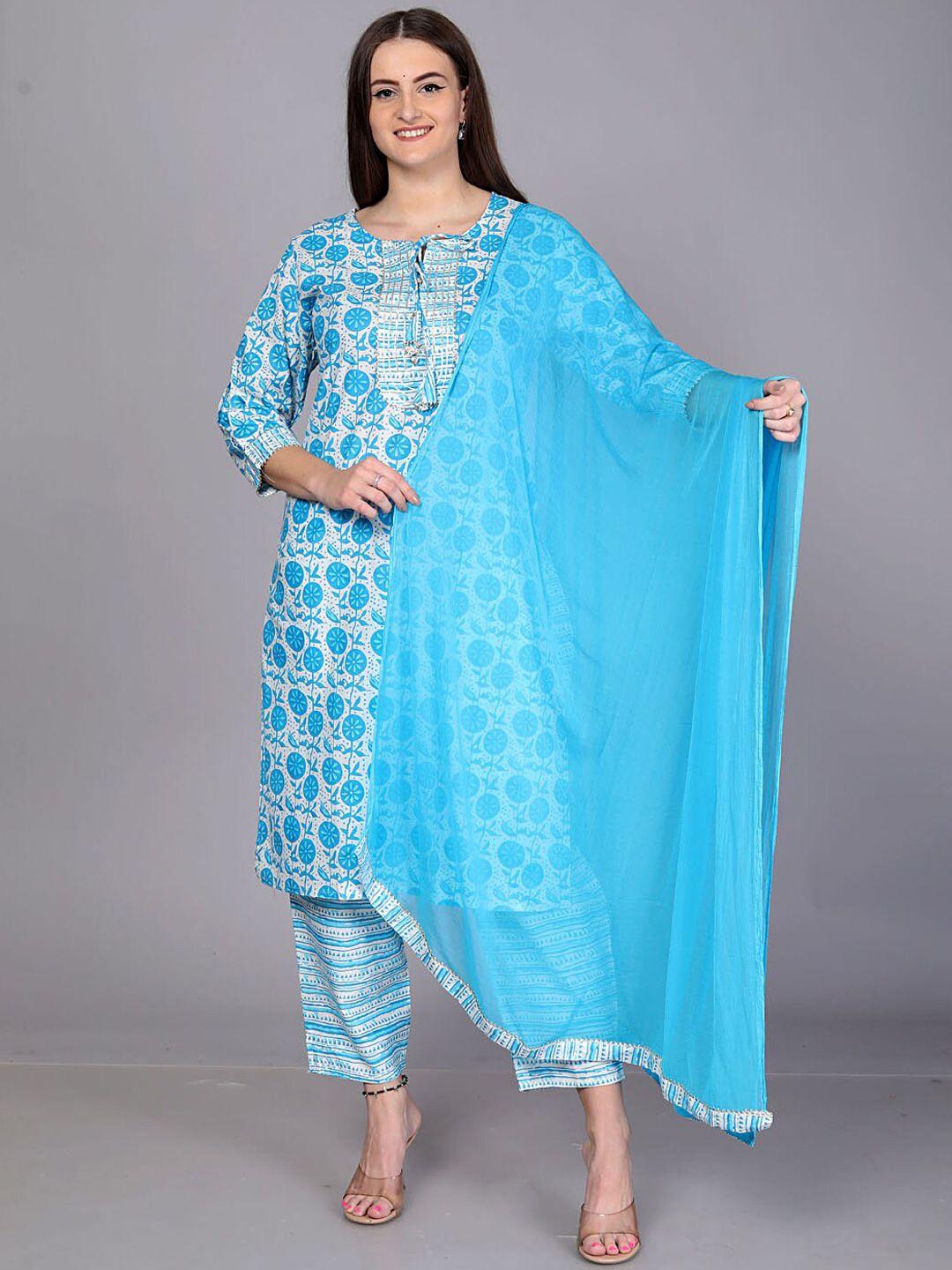 kalini ethnic motifs printed gotta patti cotton straight kurta & trousers with dupatta