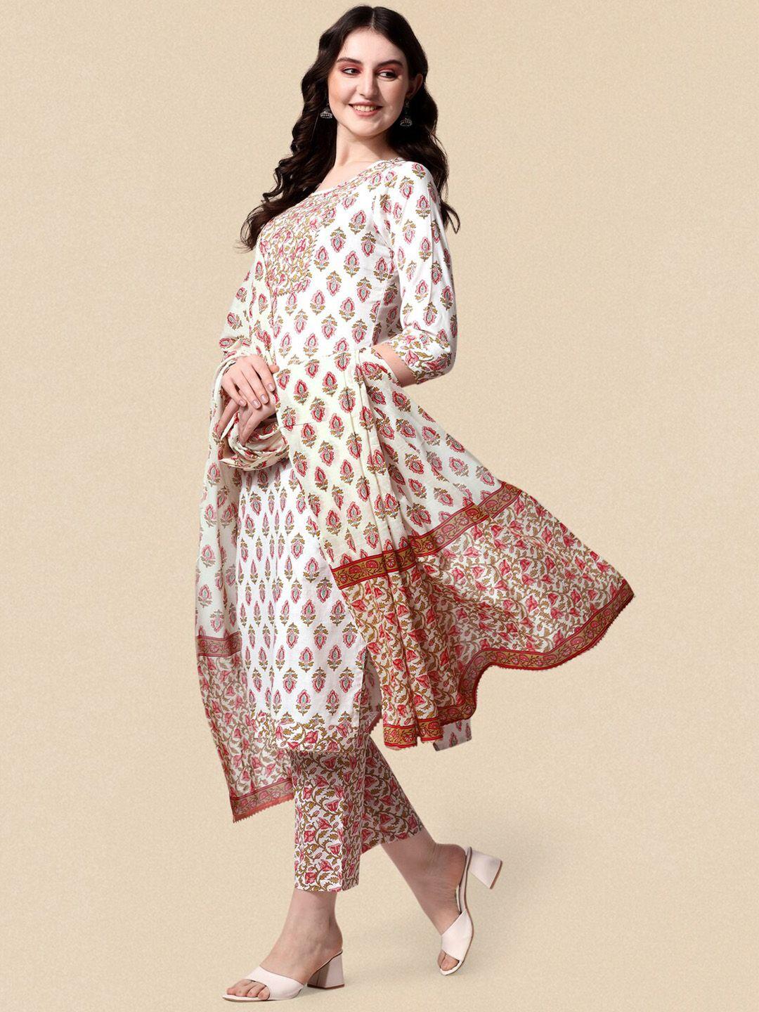 kalini ethnic motifs printed gotta patti cotton straight kurta & trousers with dupatta