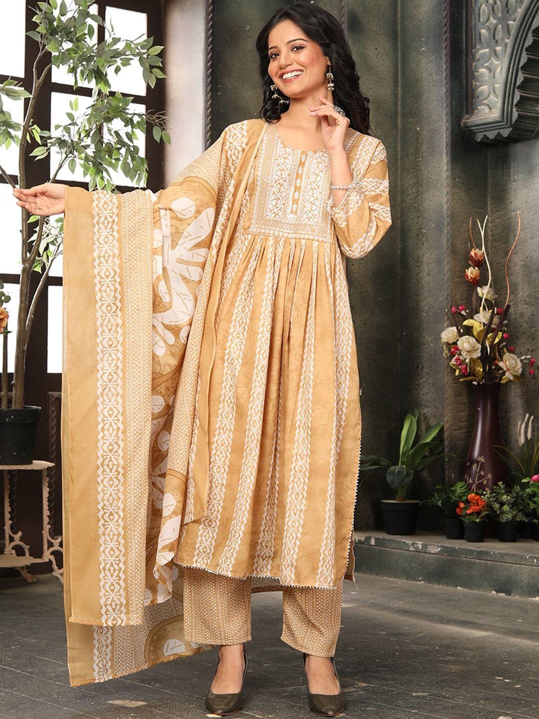 kalini ethnic motifs printed gotta patti detail a-line kurta & trousers with dupatta