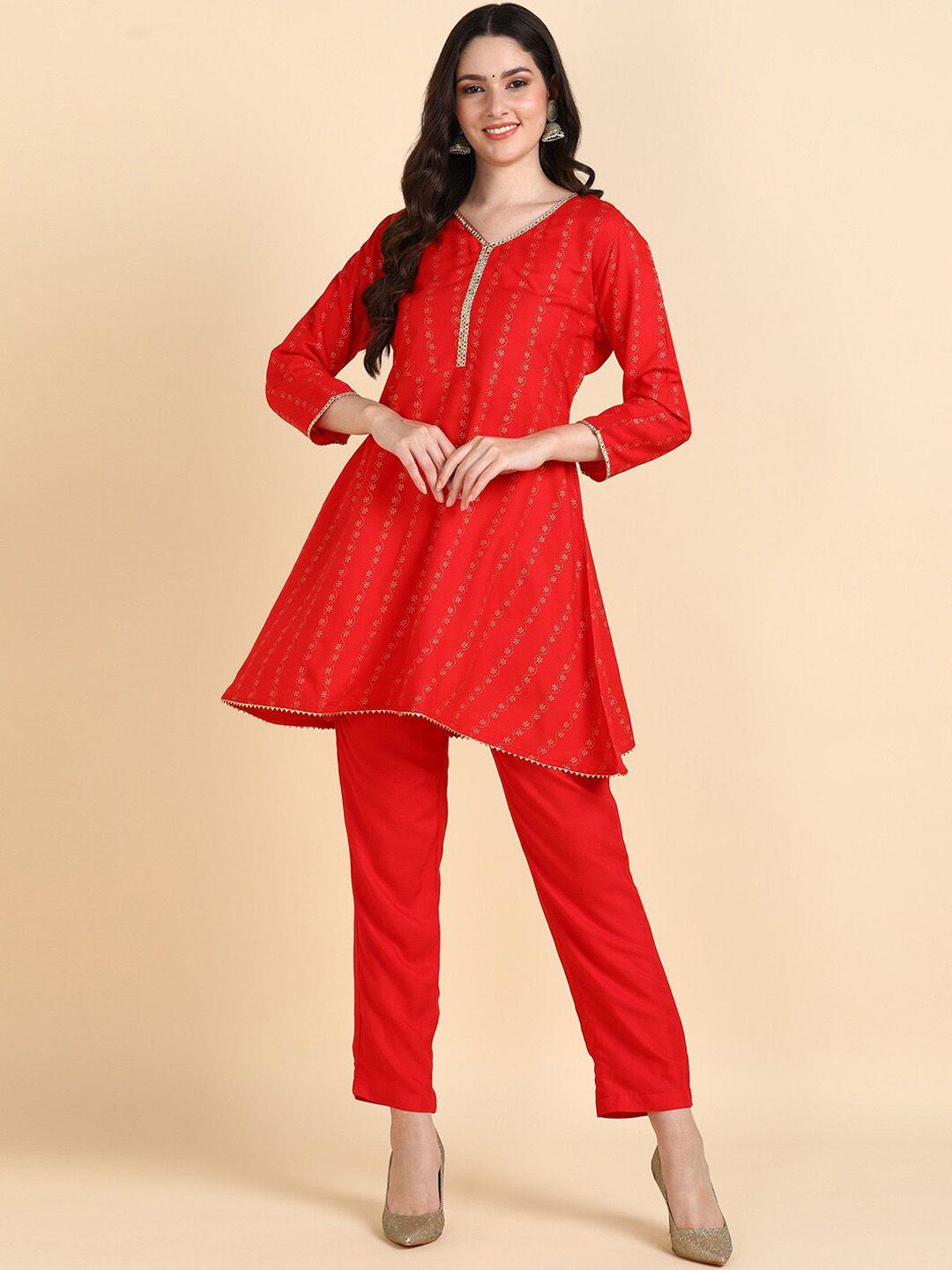 kalini ethnic motifs printed gotta patti detail a-line kurta with trousers