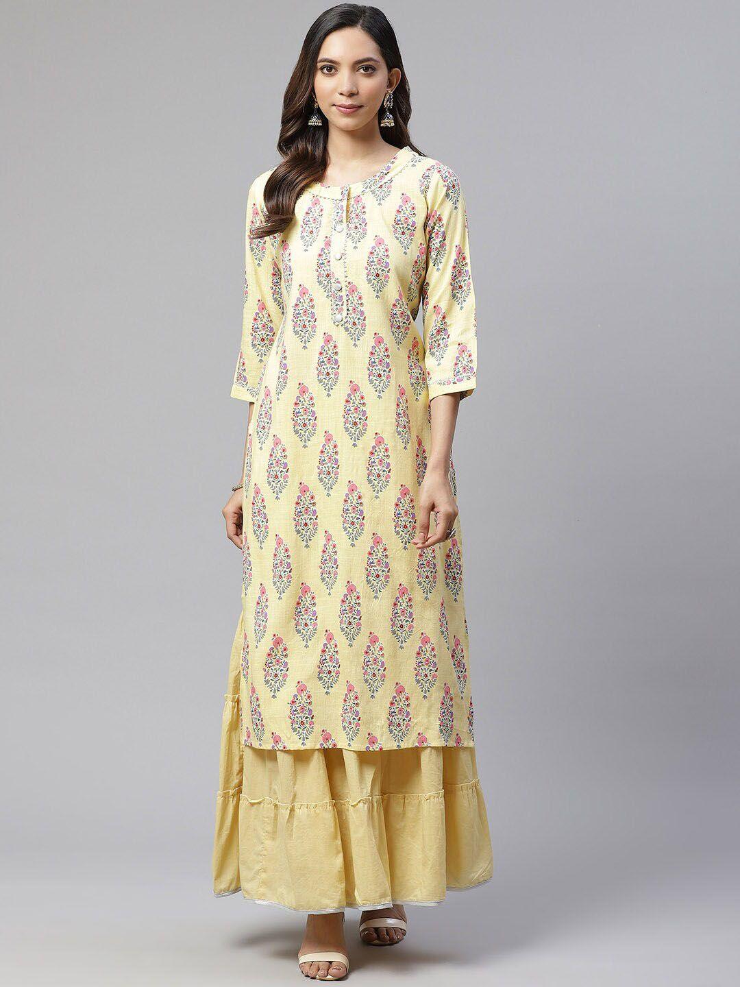 kalini ethnic motifs printed gotta patti detail straight kurta with sharara