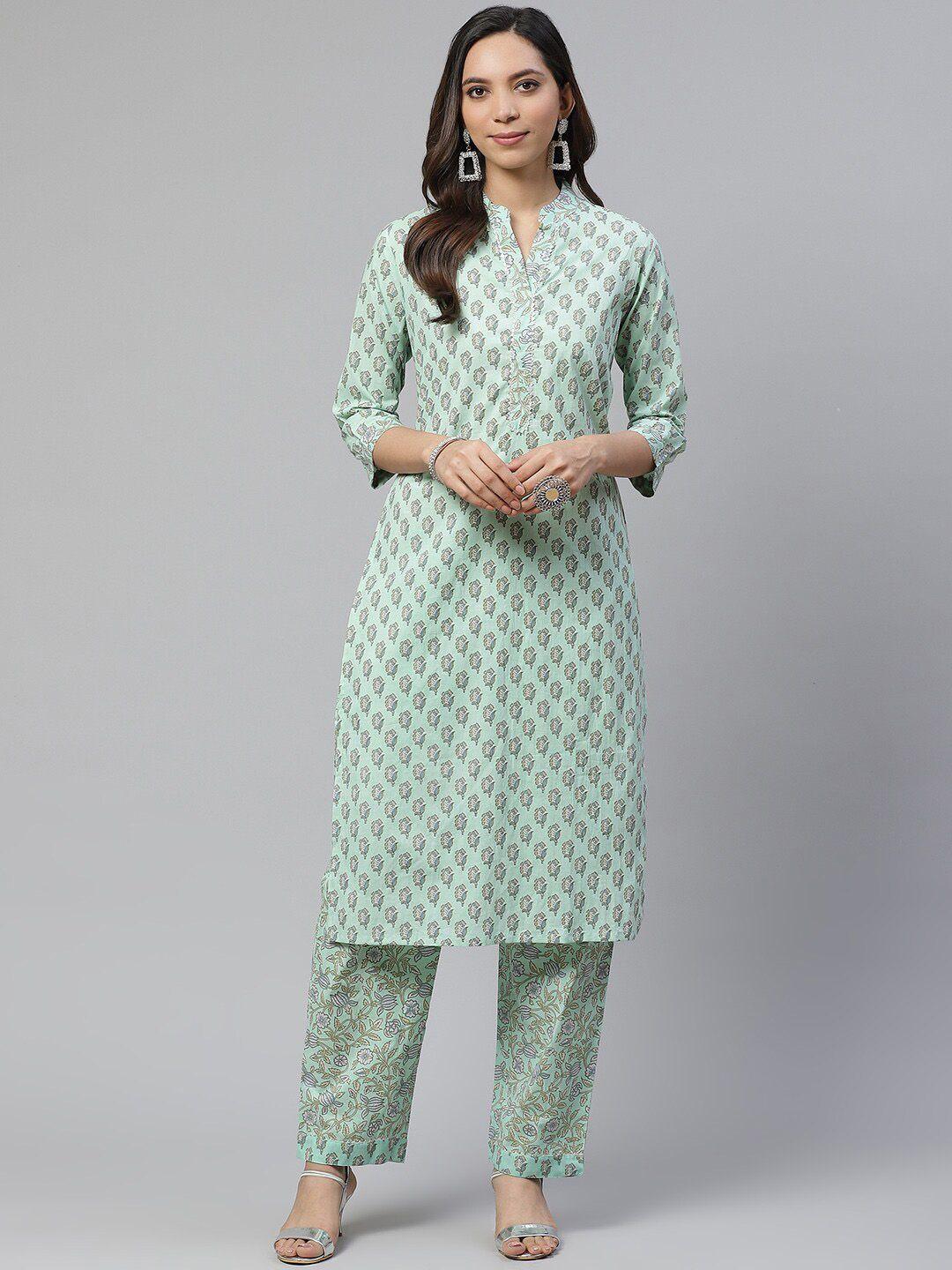 kalini ethnic motifs printed gotta patti detailed pure cotton straight kurta with trouser