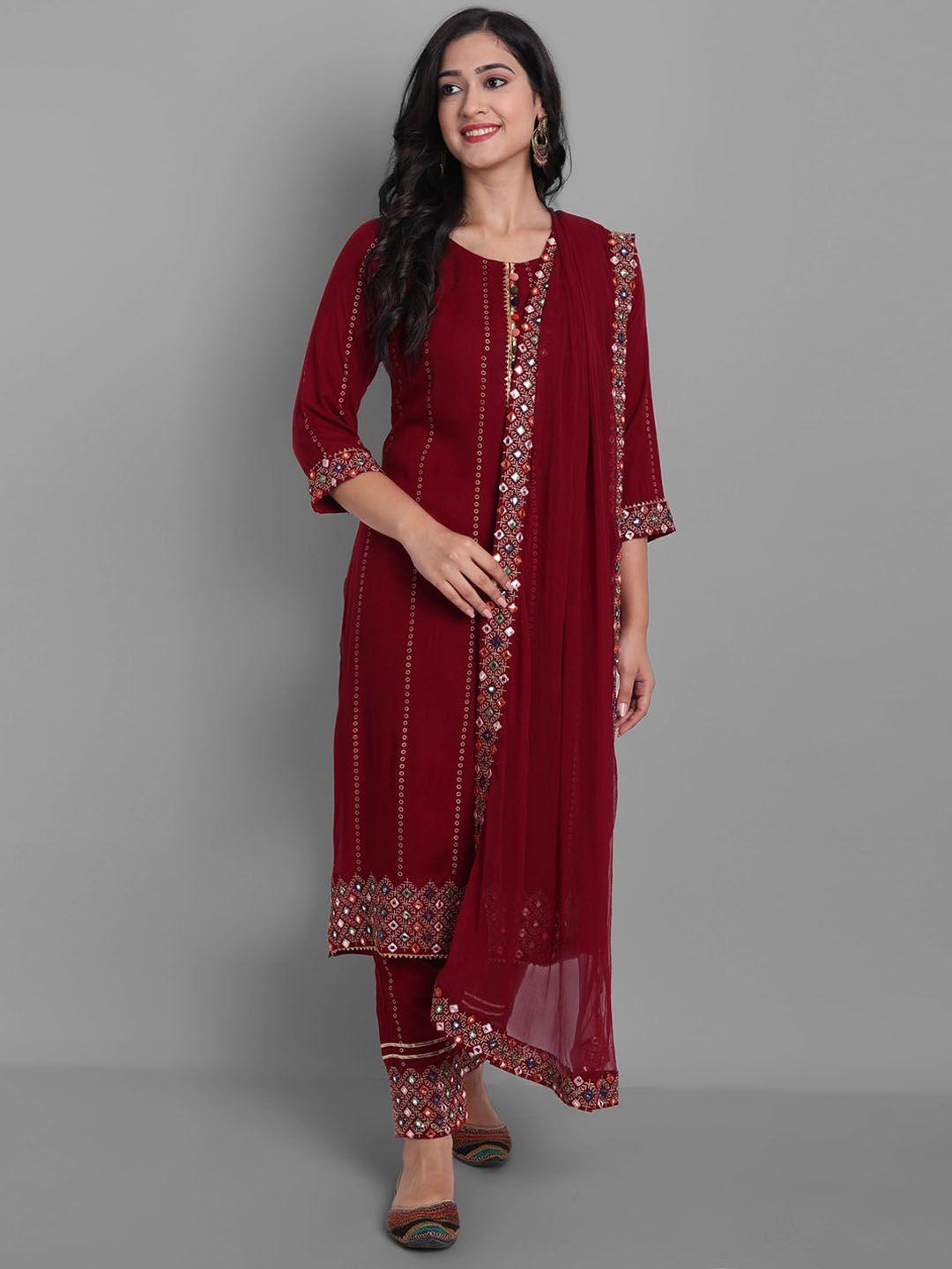 kalini ethnic motifs printed gotta patti kurta with trousers & dupatta