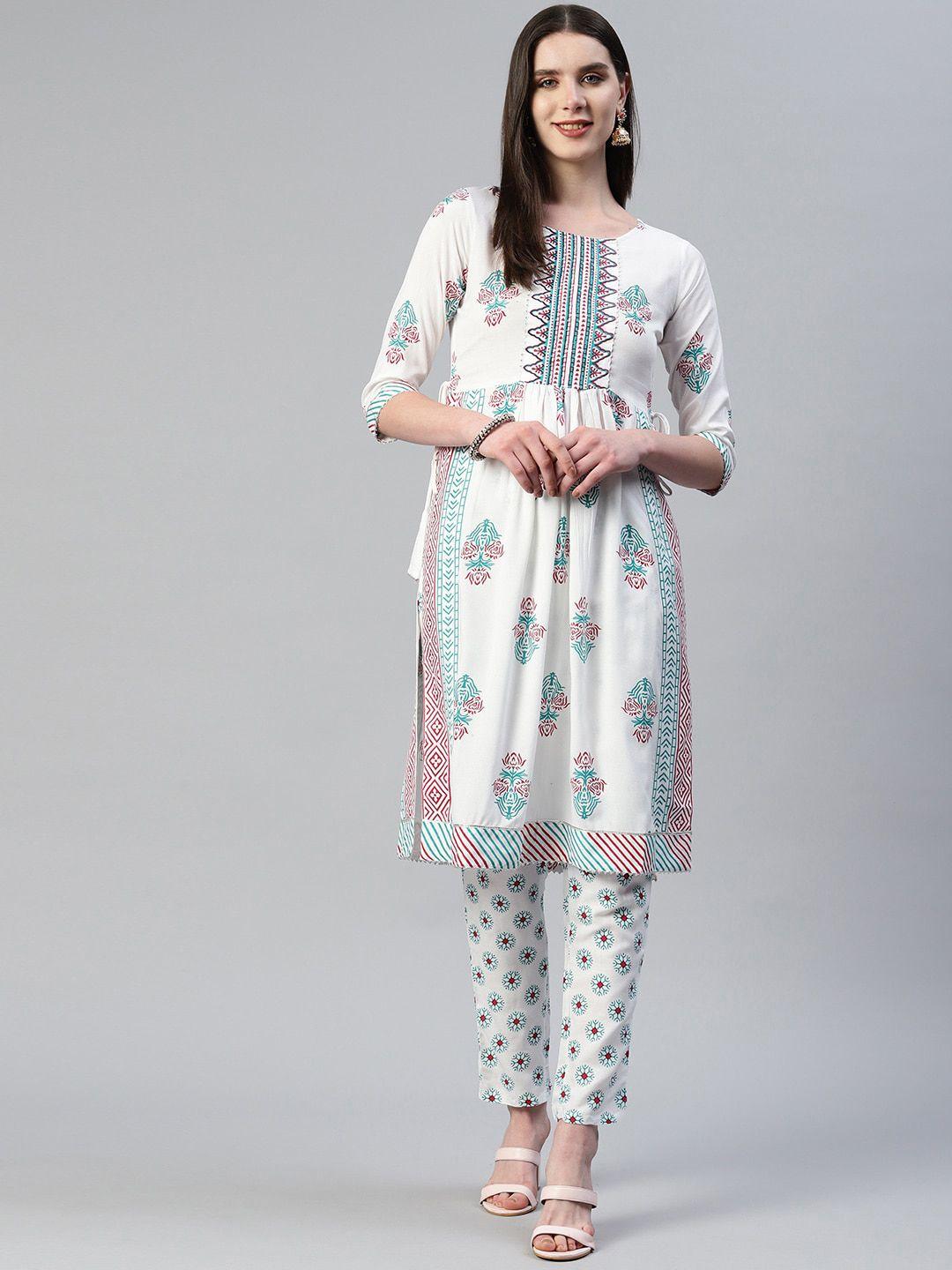 kalini ethnic motifs printed gotta patti pleated a-line kurta with trouser