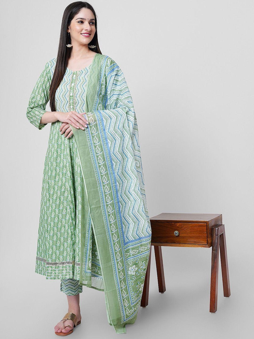 kalini ethnic motifs printed gotta patti pure cotton a-line kurta & trousers with dupatta