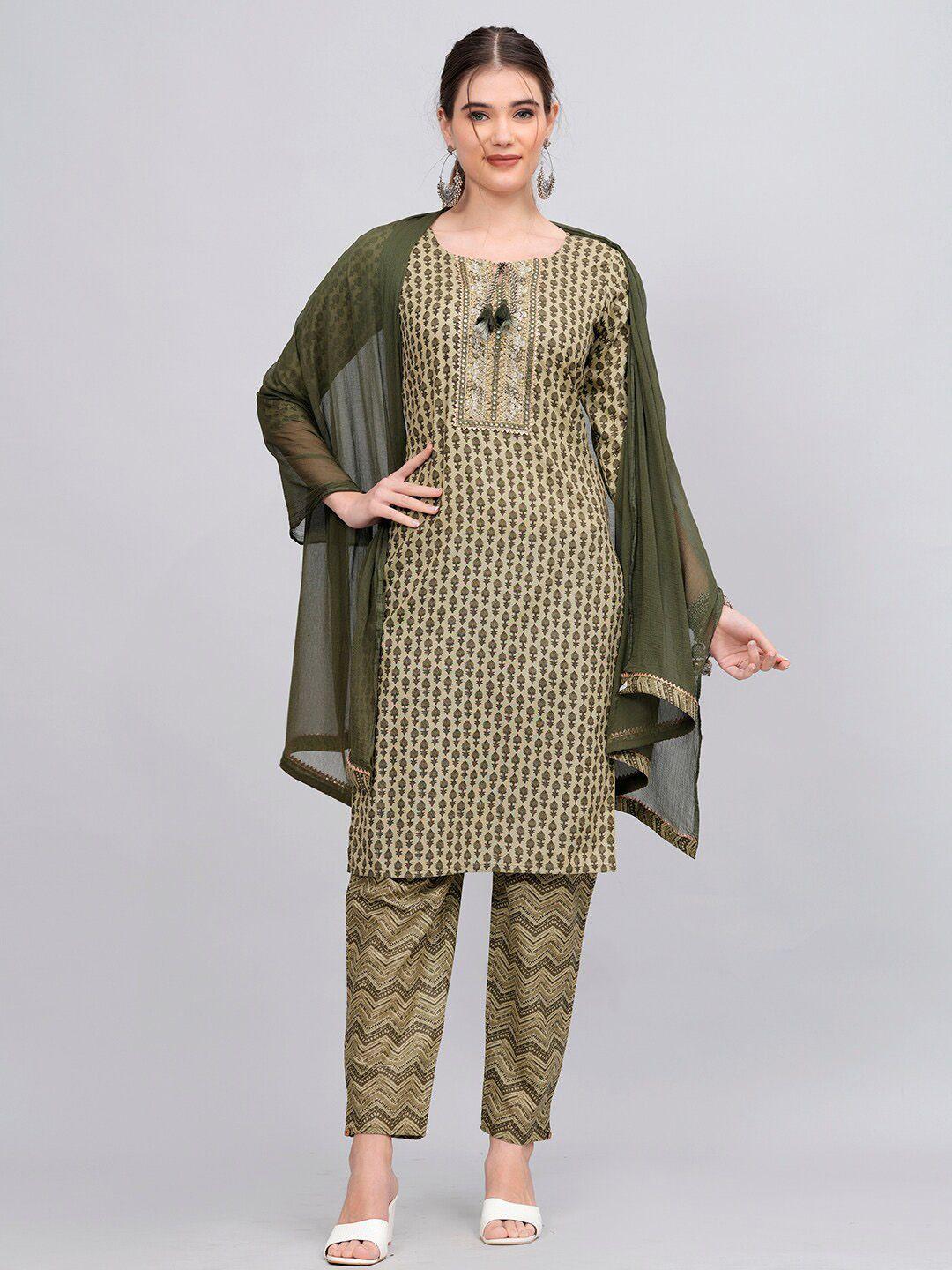 kalini ethnic motifs printed gotta patti pure cotton kurta & trousers with dupatta