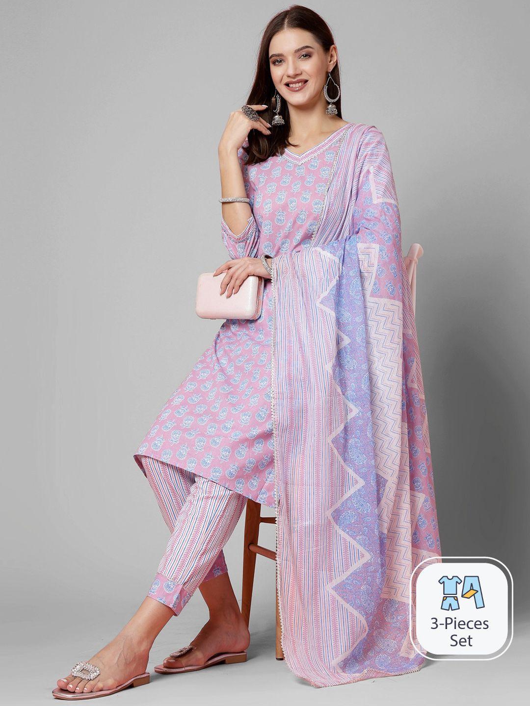 kalini ethnic motifs printed gotta patti pure cotton kurta with trousers & dupatta