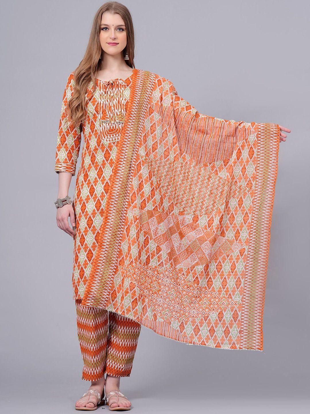 kalini ethnic motifs printed gotta patti pure cotton kurta with trousers & dupatta