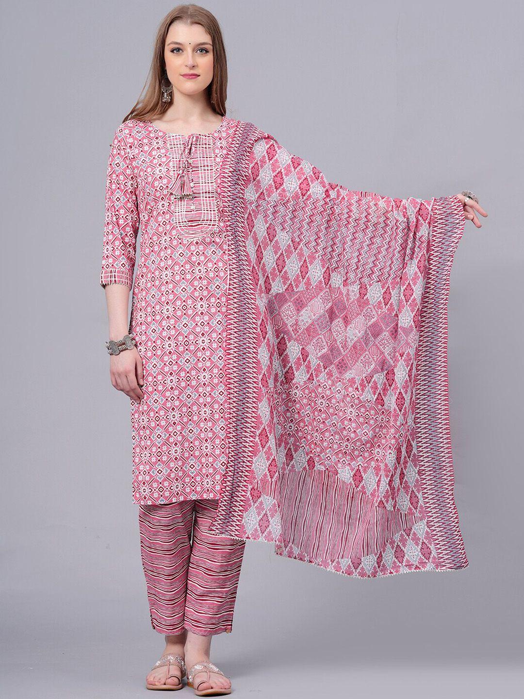 kalini ethnic motifs printed gotta patti pure cotton kurta with trousers & dupatta