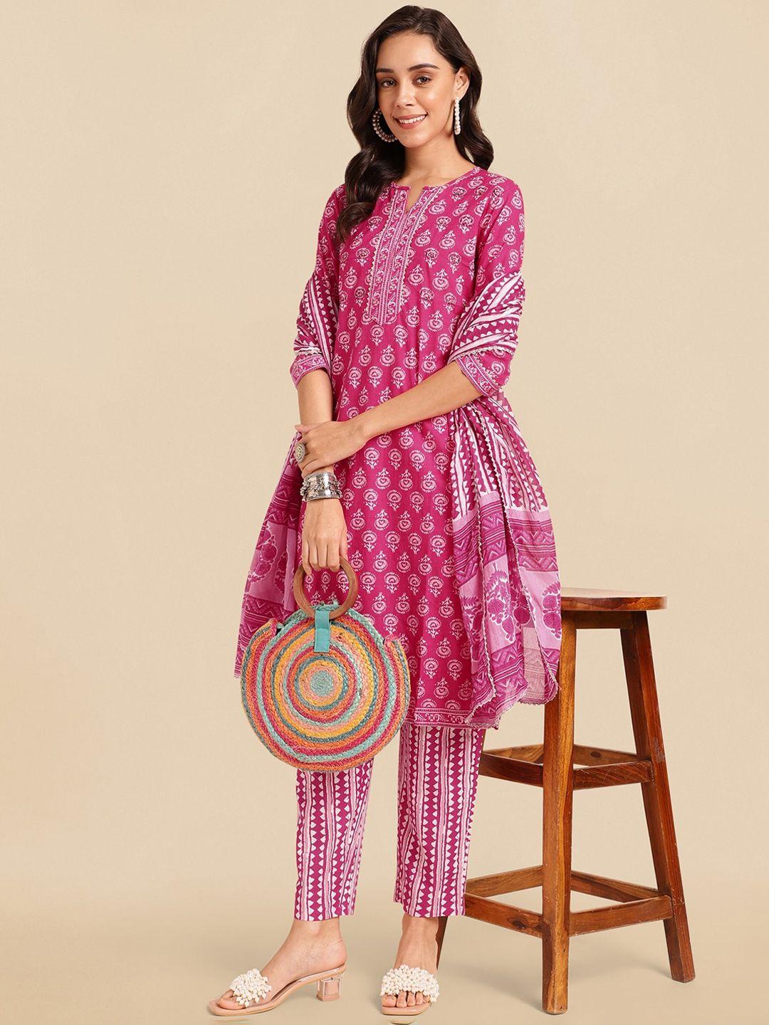 kalini ethnic motifs printed gotta patti pure cotton straight kurta & trouser with dupatta
