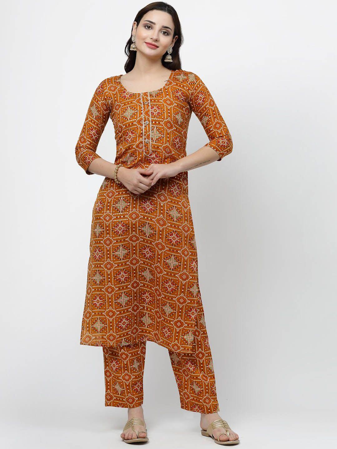 kalini ethnic motifs printed gotta patti regular pure cotton kurta with trousers