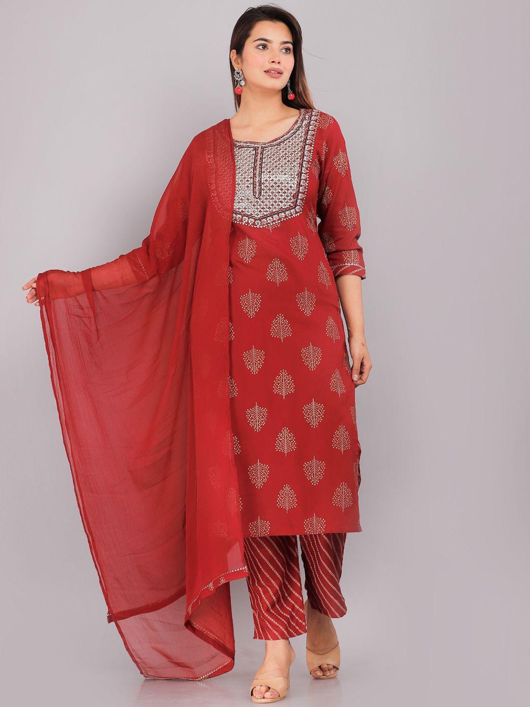 kalini ethnic motifs printed gotta patti sequinned straight kurta with trousers & dupatta