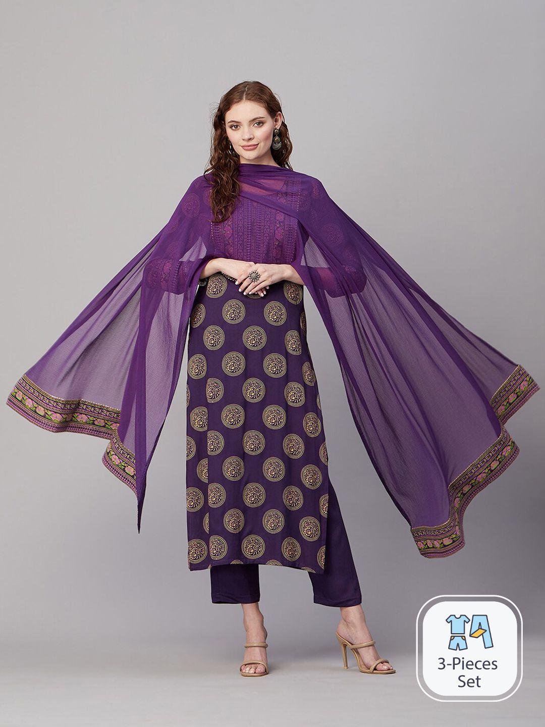 kalini ethnic motifs printed gotta patti straight kurta & trousers with dupatta