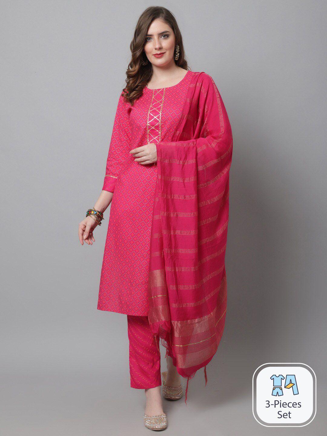 kalini ethnic motifs printed gotta patti straight kurta with trousers & dupatta