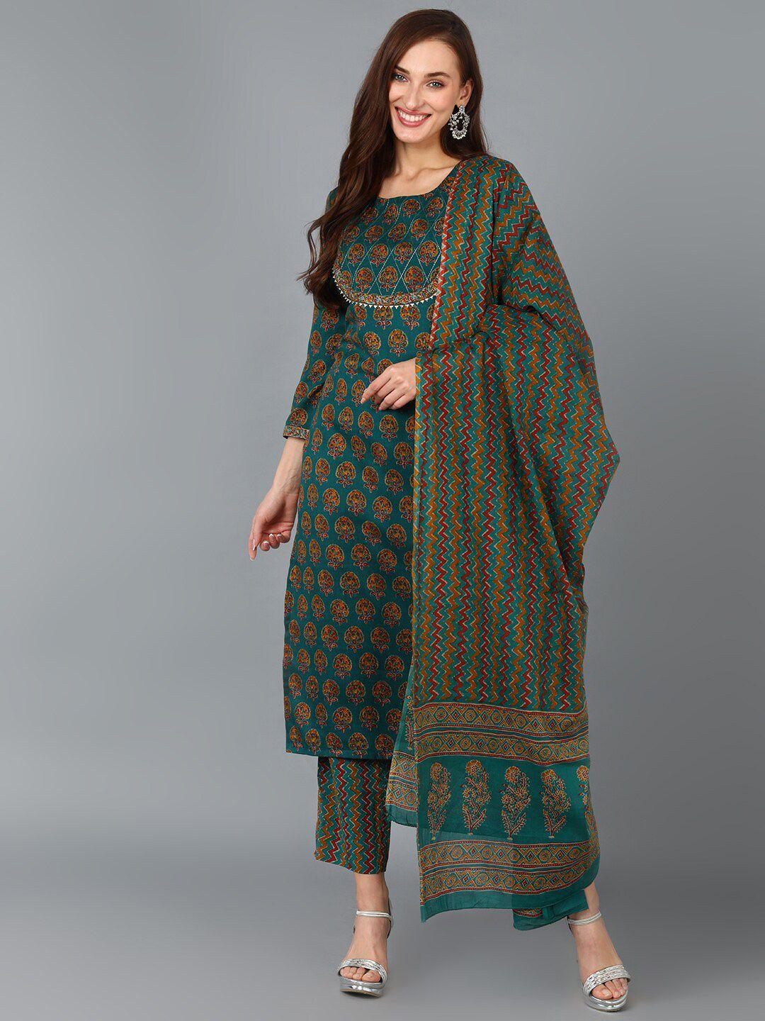 kalini ethnic motifs printed gotta patti straight kurta with trousers & with dupatta