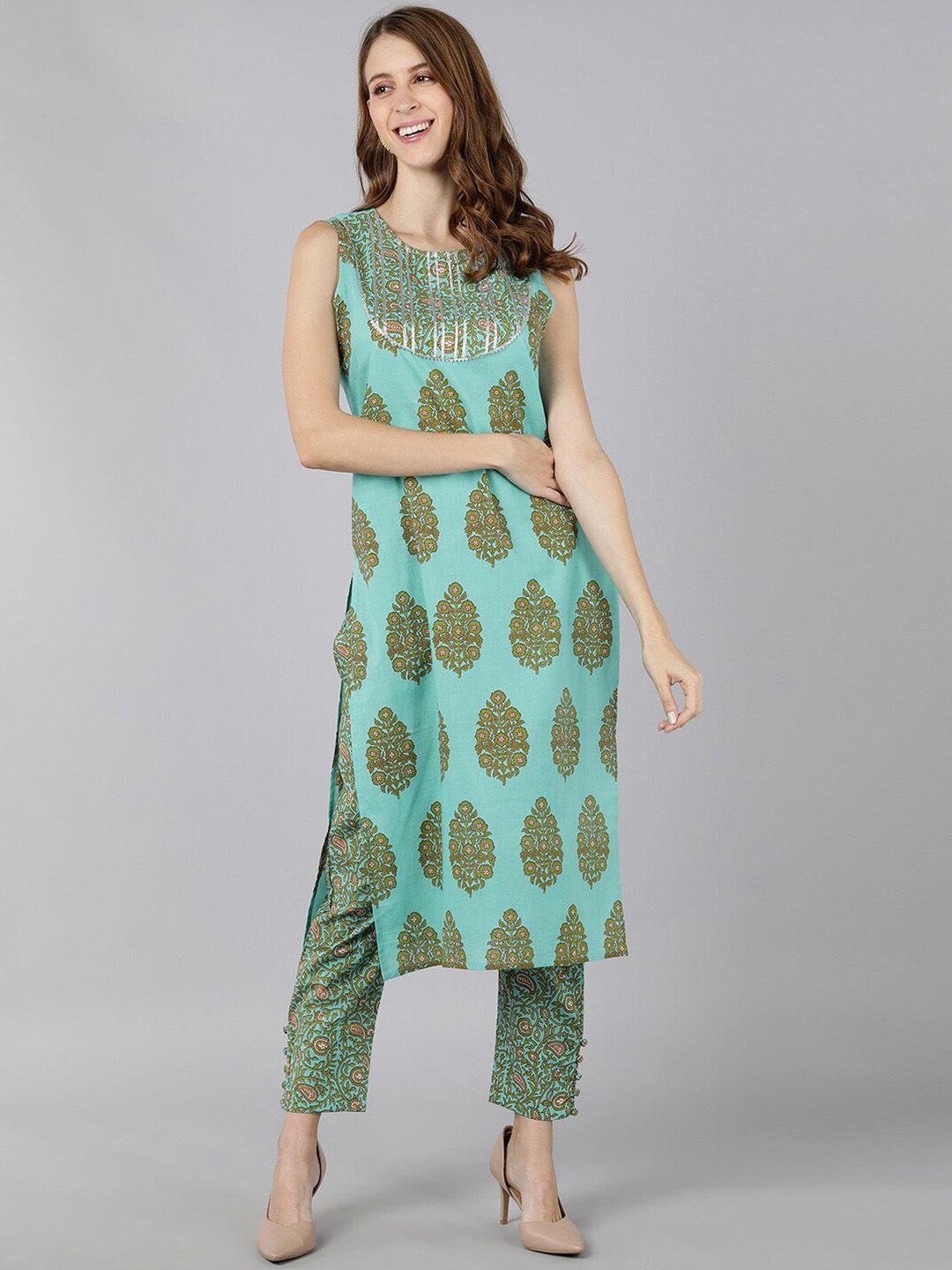 kalini ethnic motifs printed gotta patti straight kurta with trousers