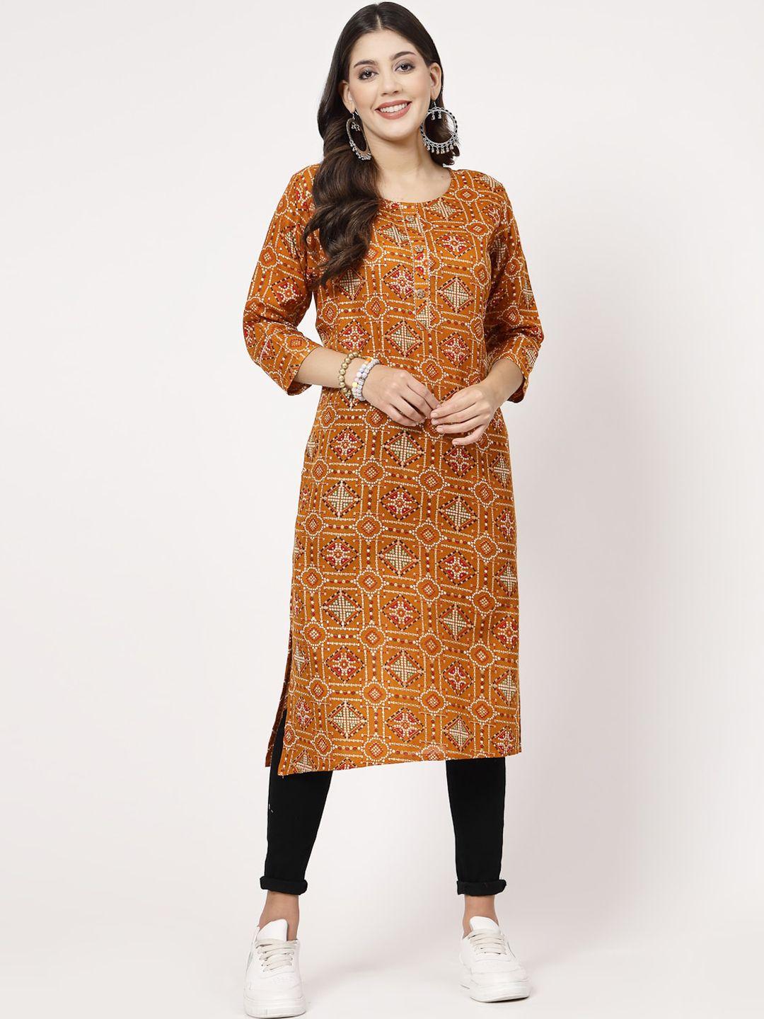 kalini ethnic motifs printed gotta patti straight pure cotton kurta