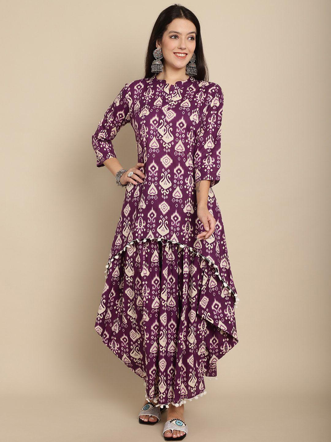 kalini ethnic motifs printed high slit pure cotton kurta with dhoti pants