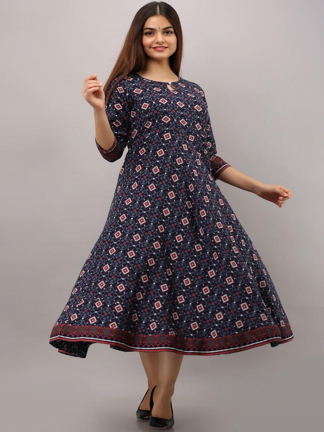 kalini ethnic motifs printed keyhole neck a-line ethnic dress