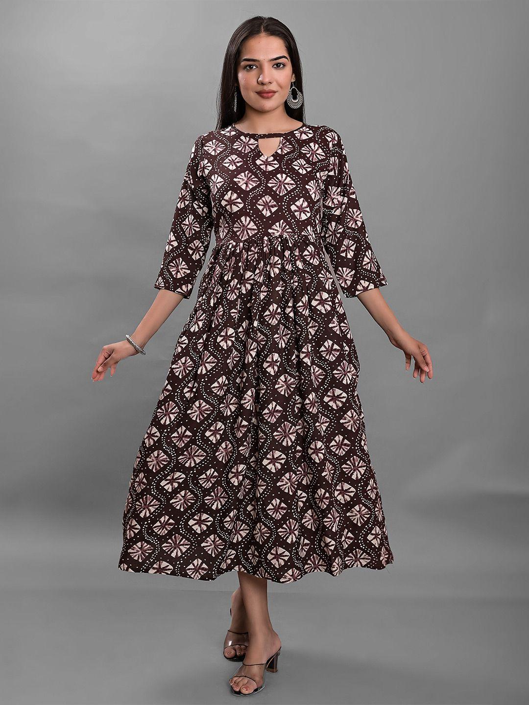 kalini ethnic motifs printed keyhole neck fit & flare midi ethnic dress