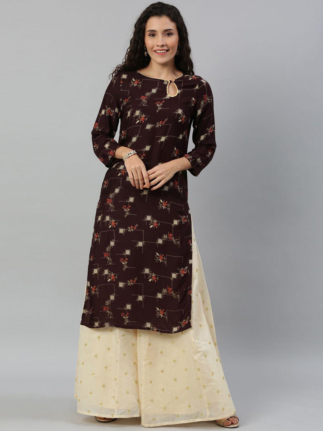 kalini ethnic motifs printed keyhole neck kurta