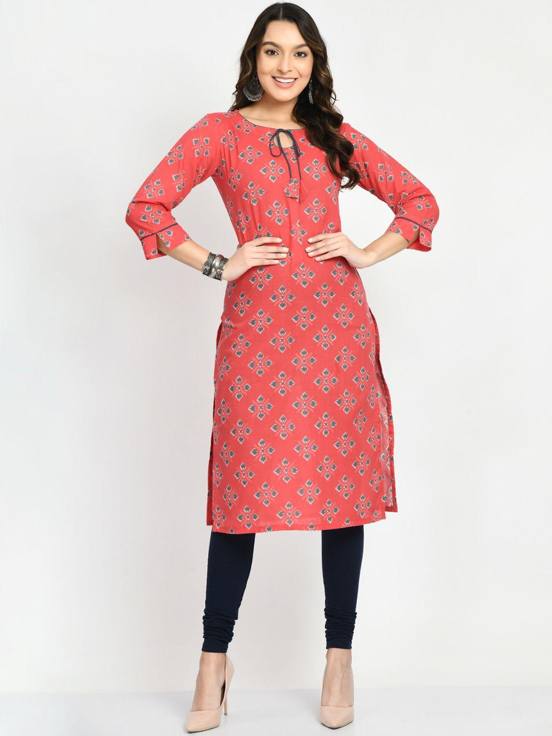 kalini ethnic motifs printed keyhole neck pure cotton kurta