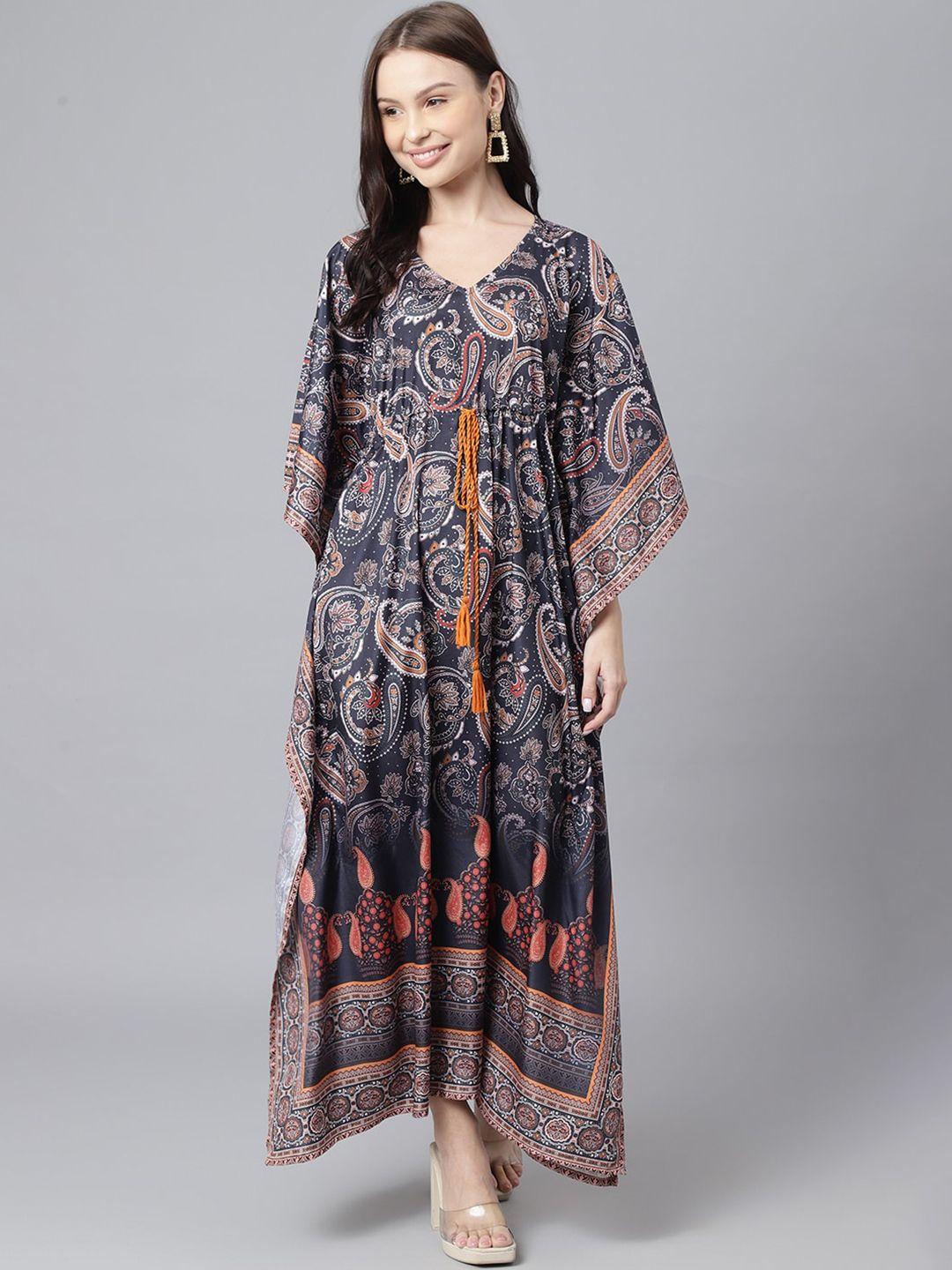 kalini ethnic motifs printed kimono sleeves tie ups kaftan dress
