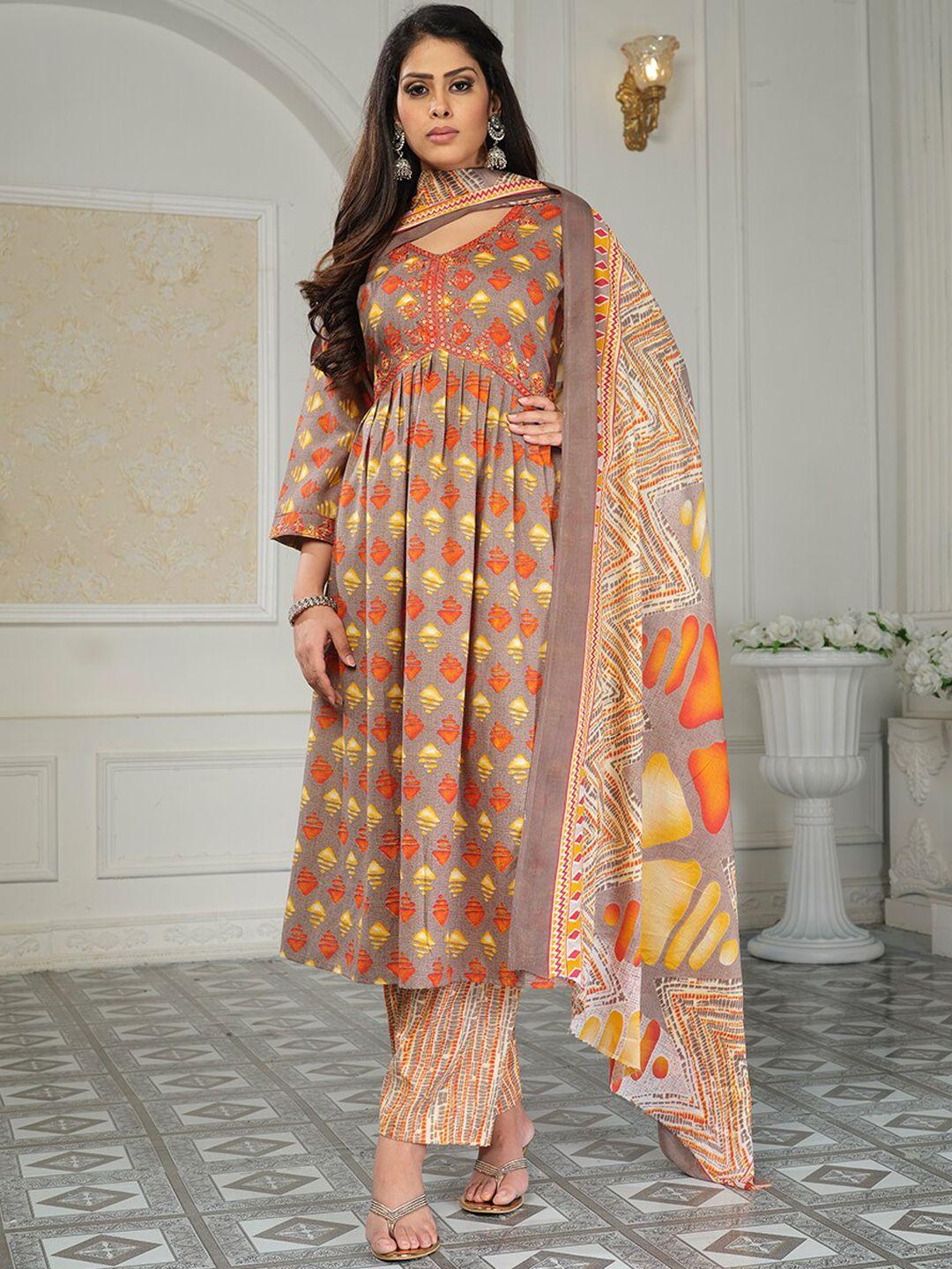 kalini ethnic motifs printed kurta & patiala with dupatta