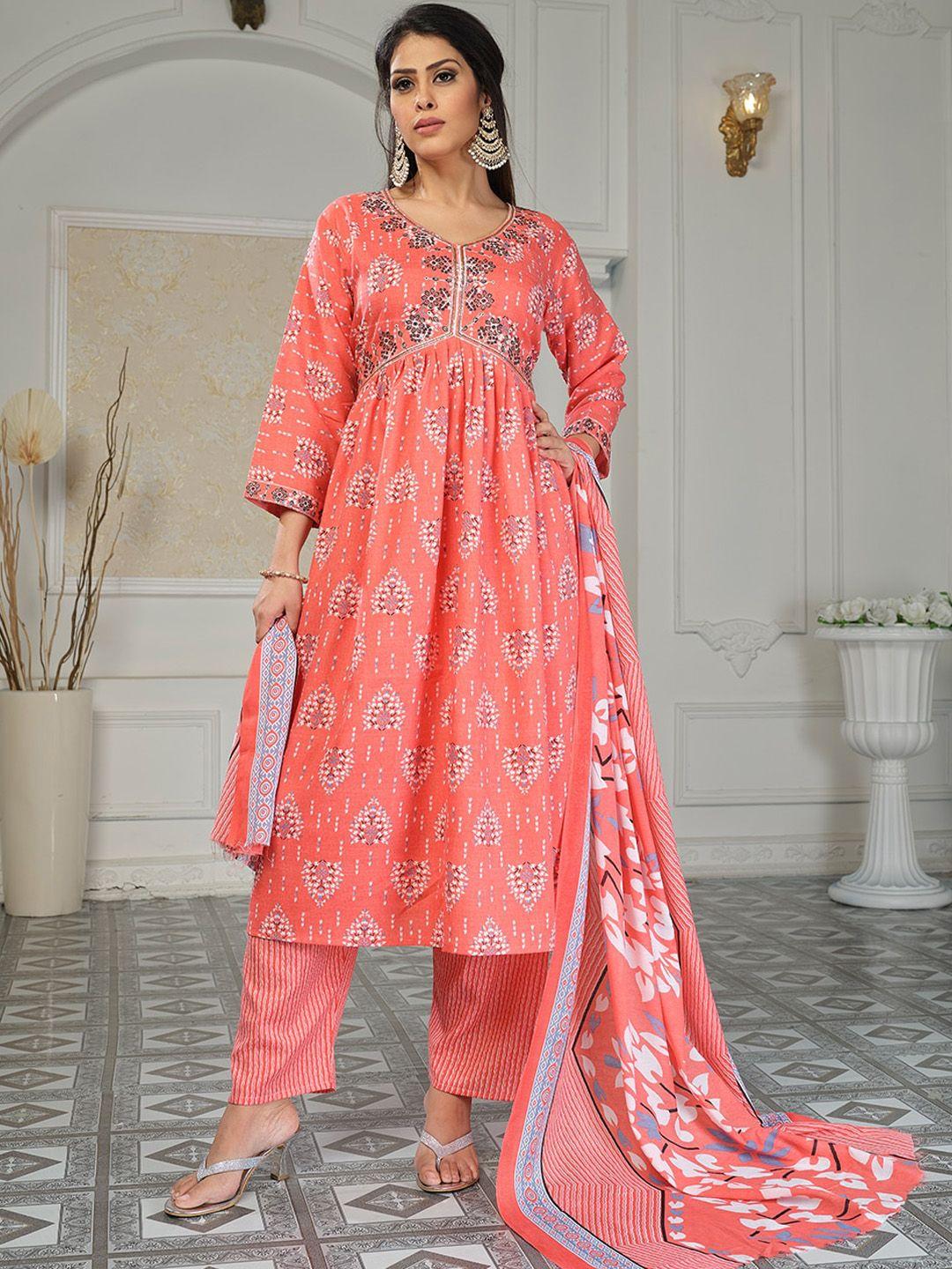 kalini ethnic motifs printed kurta & patiala with dupatta