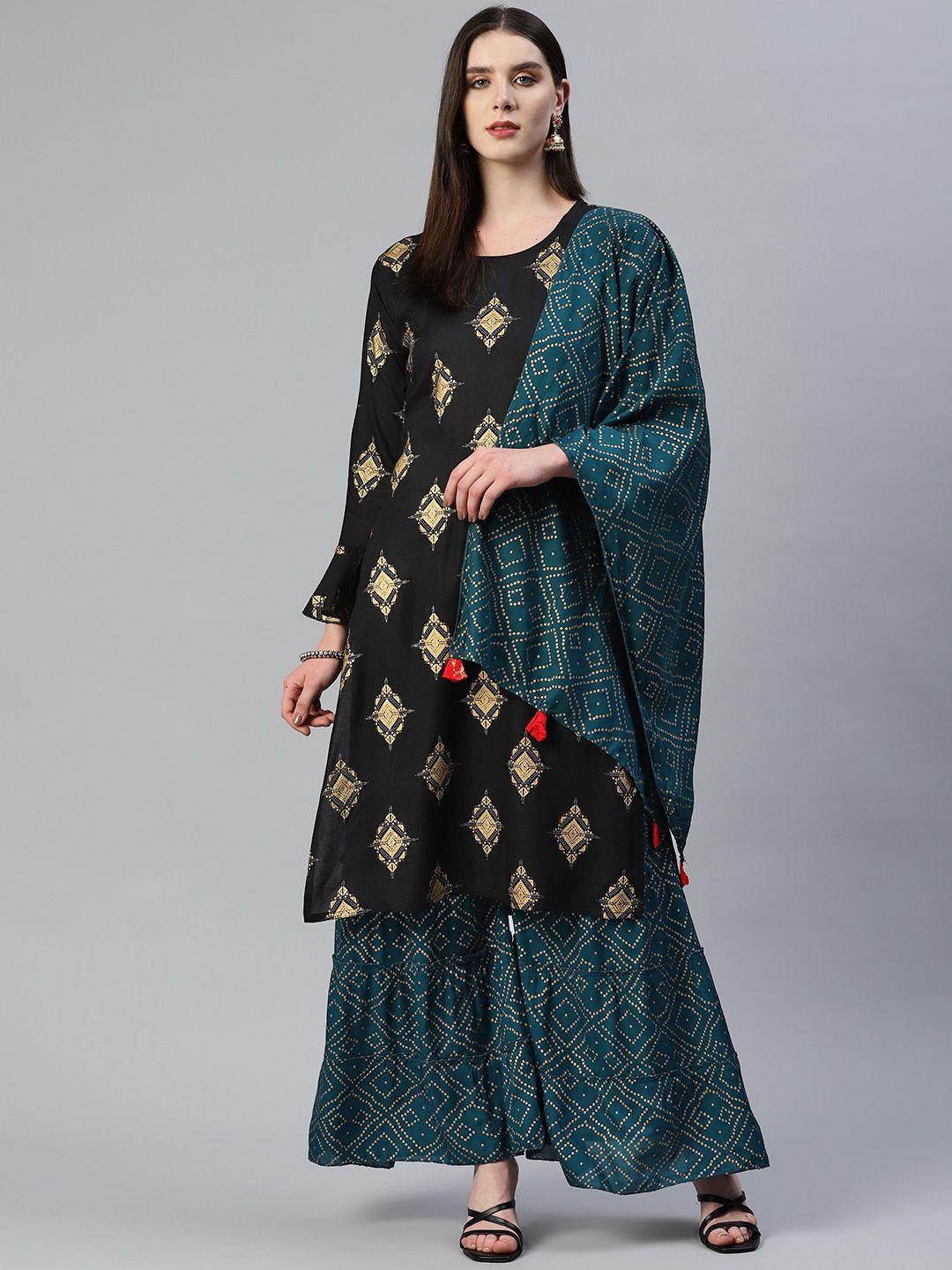 kalini ethnic motifs printed kurta with sharara & with dupatta