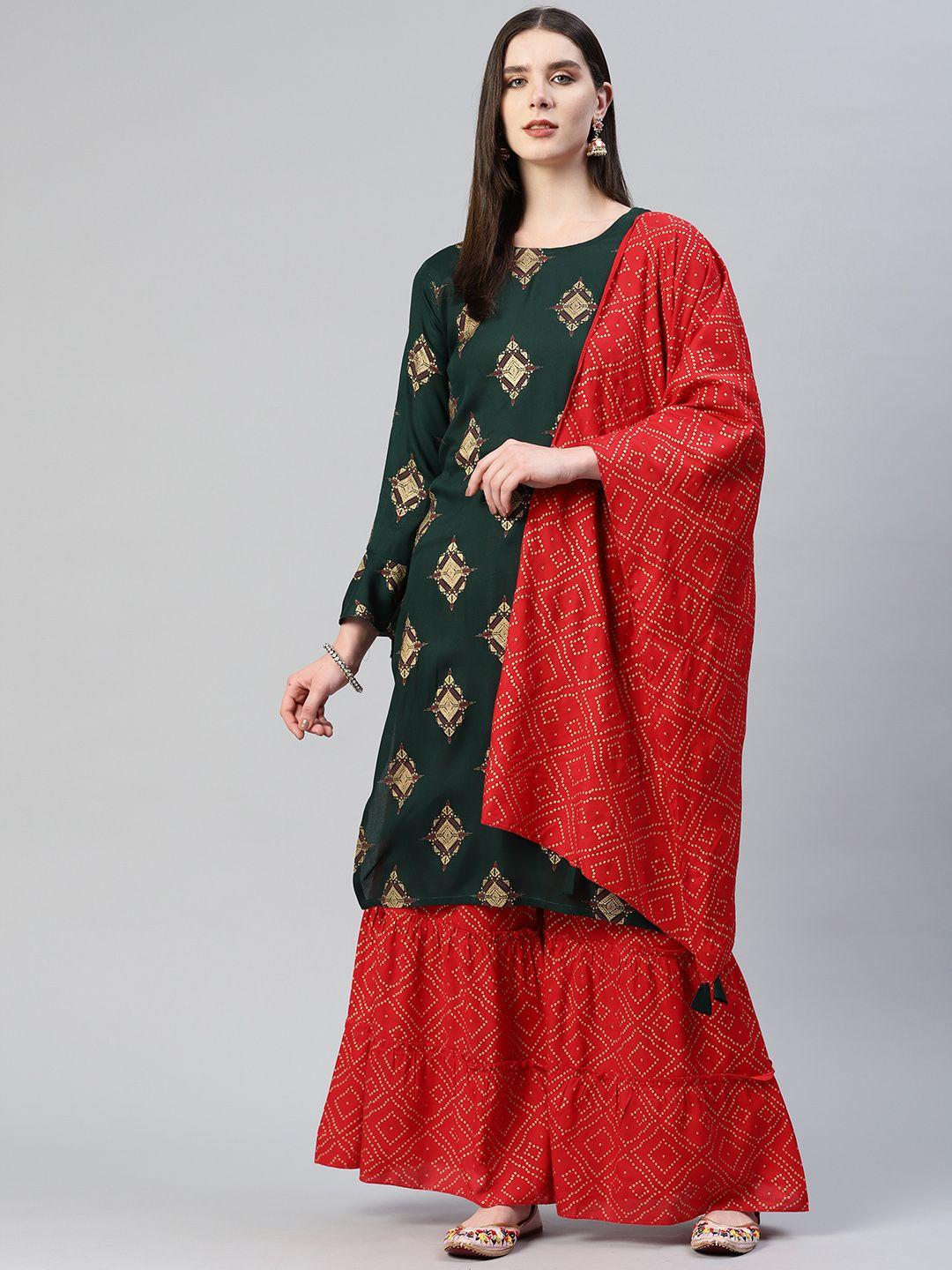 kalini ethnic motifs printed kurta with sharara & with dupatta