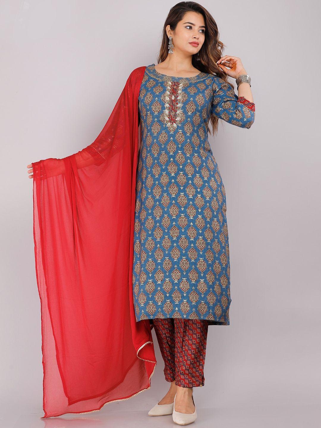 kalini ethnic motifs printed kurta with trousers & dupatta