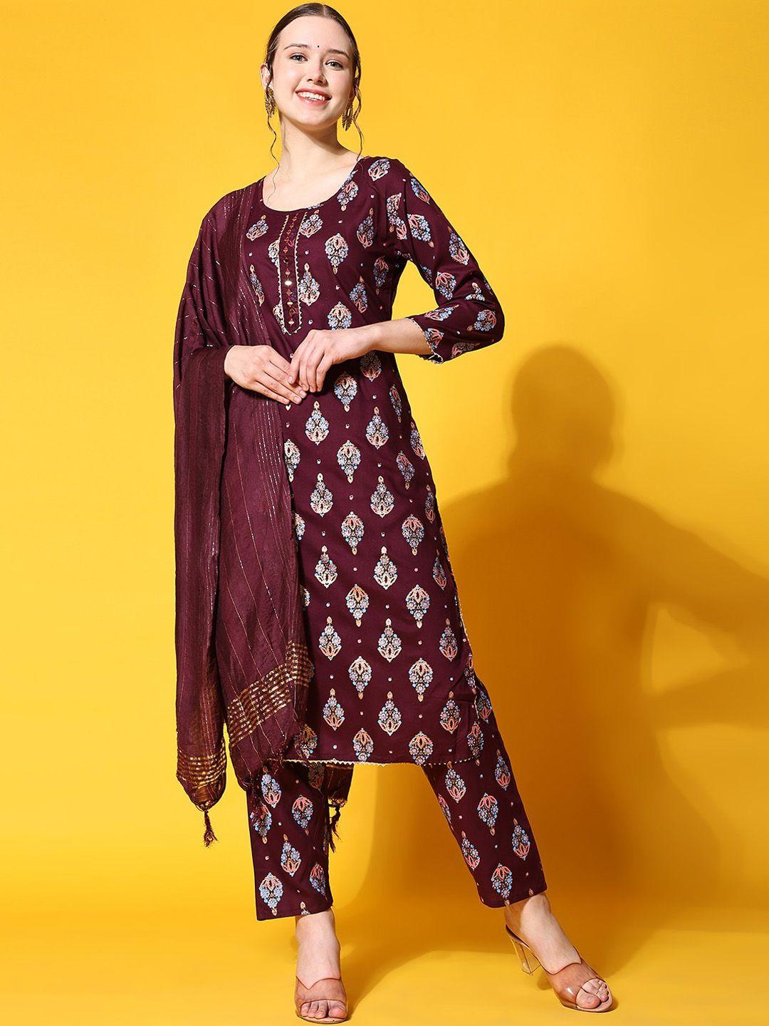 kalini ethnic motifs printed kurta with trousers & dupatta