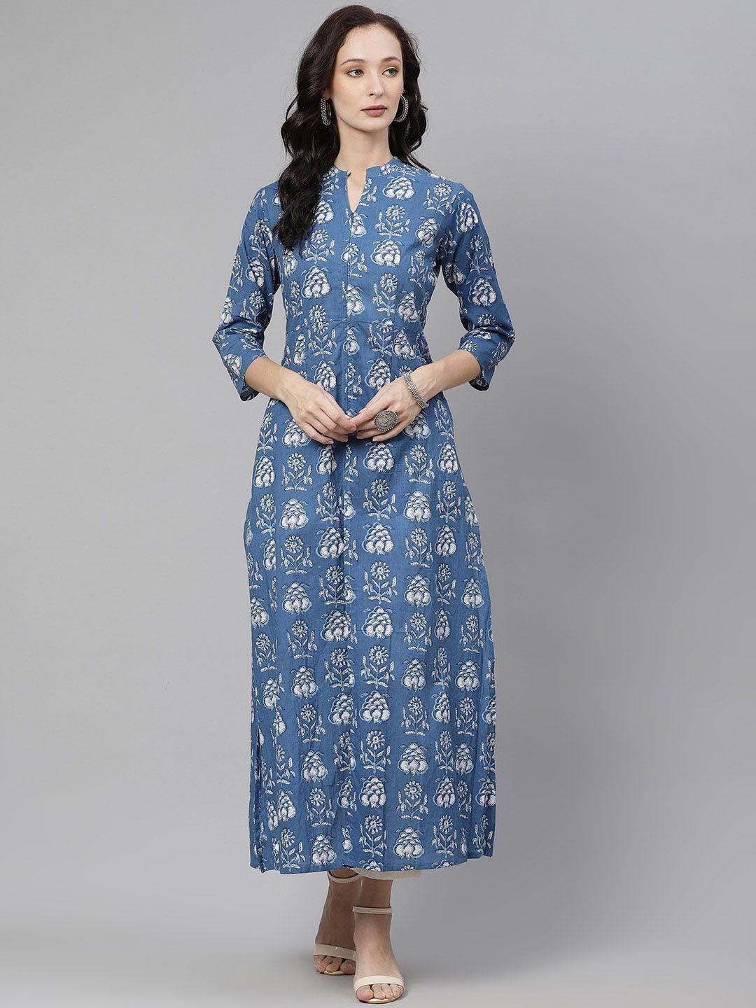 kalini ethnic motifs printed mandarin collar cotton straight kurta